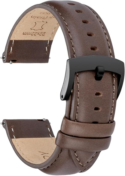 OTTOODY Leather Watch Bands Quick Release, Elegant Top Grain Leather Watch Straps for Men & Women, Choice of Color & Width - 18mm, 19mm, 20mm, 21mm or 22mm Wristbands Bracelet for Watch & Smartwatch