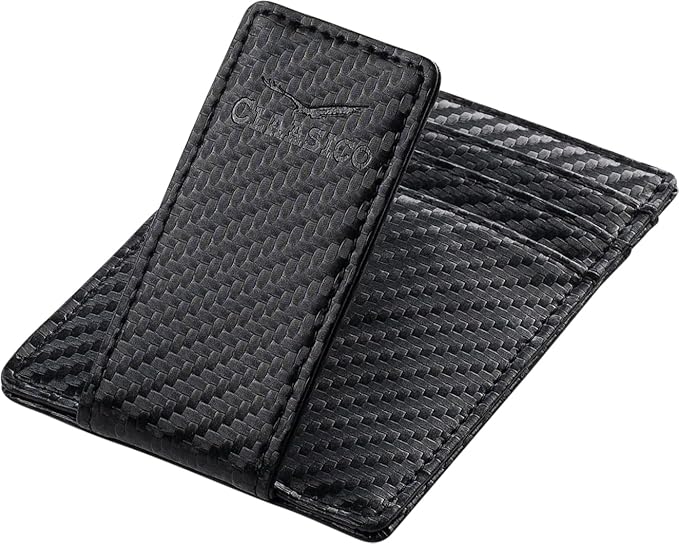 Claasico Men’s Leather Money Clip Wallet – Slim Front Pocket Wallet w/Super Strong Magnetic Clip, RFID Blocking, 5 Card Slots & Center Pocket + ID Window