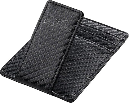 Claasico Men’s Leather Money Clip Wallet – Slim Front Pocket Wallet w/Super Strong Magnetic Clip, RFID Blocking, 5 Card Slots & Center Pocket + ID Window