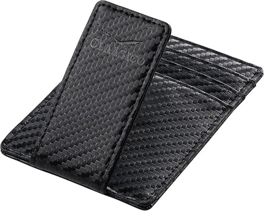 Claasico Men’s Leather Money Clip Wallet – Slim Front Pocket Wallet w/Super Strong Magnetic Clip, RFID Blocking, 5 Card Slots & Center Pocket + ID Window
