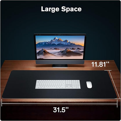 Leather Desk Mat Protector, Mouse Pad, Non-Slip PU Leather Desk Blotter, Suitable for Gamer, Office & Home - 31.5 x 11.8 in, Black