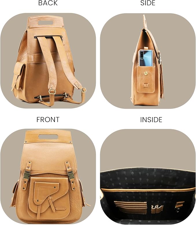 Handmade World Full Grain Leather Backpack for Men – Business Computer Backpack Fits Upto 17” Laptop, Office Work Travel Bag