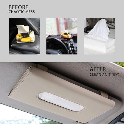 Khaki Car Tissue Refill Holder for Sun Visor, Hanging Tissue Clip, PU Leather