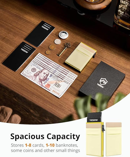 YESIIW Credit Card Holder Wallet for Men RFID Blocking Slim Minimalist Metal Wallet with Money Pocket Contactless Card Protector