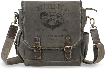 Roven - Vintage Canvas Leather Messenger Bag for Men & Women