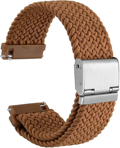 WOCCI 20mm Braided Nylon Watch Band for Men and Women, Quick Release, Silver Stainless Steel Buckle (Brown)