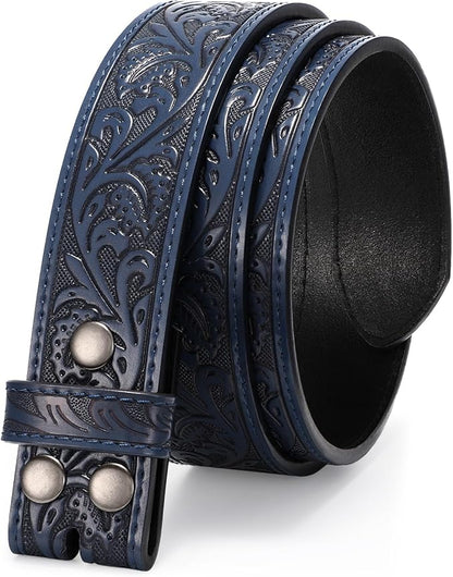 TRIWORKS Western Belt Strap for Men without Buckle 1.5" Wide Floral Engraved Embossed Leather Belt Strap