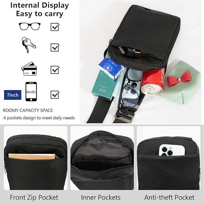 OSOCE Small Sling Bag for Men and Women with RFID Pocket, Anti Theft Crossbody Chest Bag Casual Travel Bag for Hiking