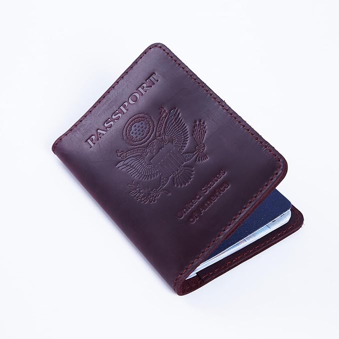 INCARNE US Leather Passport Holder for Travel - Passport Case - Passport Wallet for Men - Passport Cover for Women Sleeve Protector - Travel Essentials Vacation Luggage Travel Gifts - Vintage Burgundy