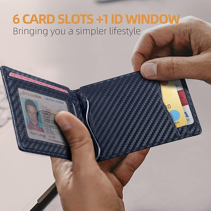 RUNBOX Slim Wallet for Men Genuine Leather RFID Blocking Bifold Minimalist Front Pocket Mens Wallet with Money Clip Thin Gift Box