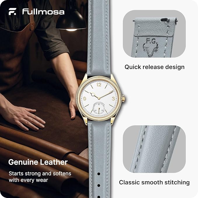 Fullmosa Watch Band, Quick Release Leather Watch Strap for Men Women, Replacement Bands Width 12mm 14mm 16mm 18mm 19mm 20mm 21mm 22mm 24mm