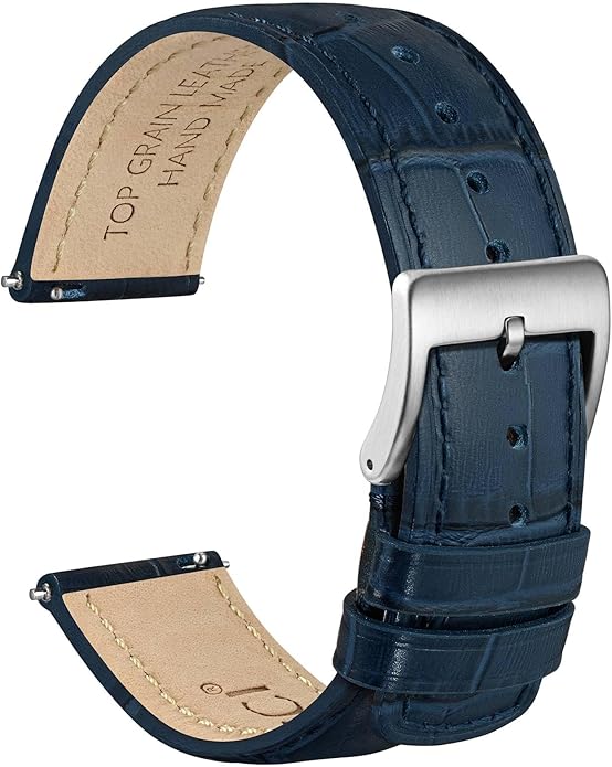 WOCCI Watch Bands, Top Grain Leather, Embossed Alligator Grain, Quick Release, Band Width 18mm 20mm 22mm