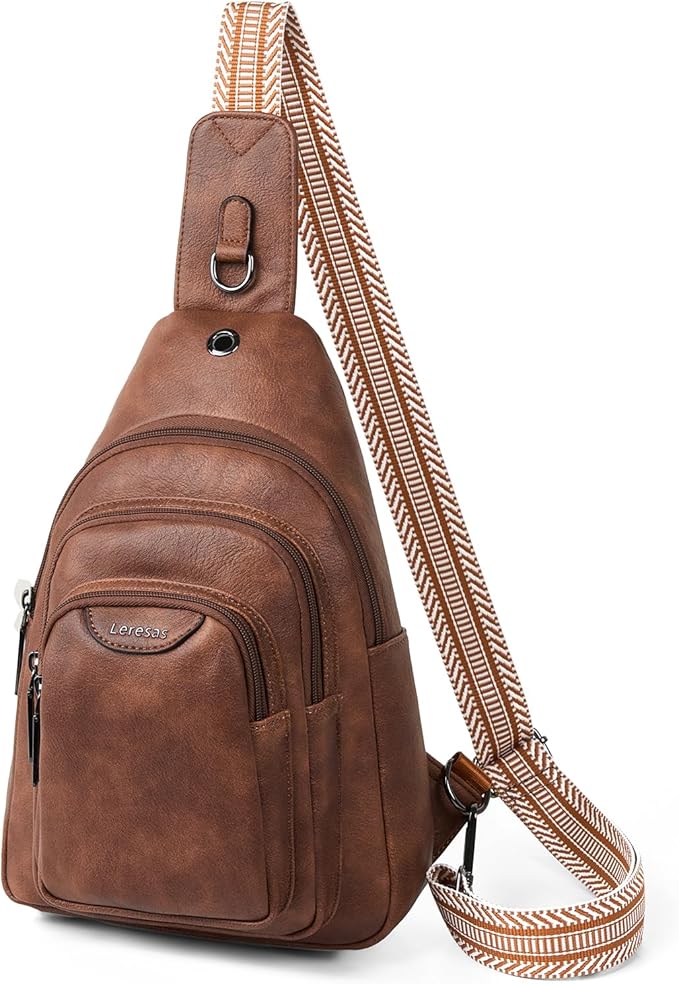 Leresas 10L Crossbody Sling Bag for Women Men Anti Theft Cross Body Fanny Pack Belt Bag Purse Gifts for Women Faux Leather, Brown