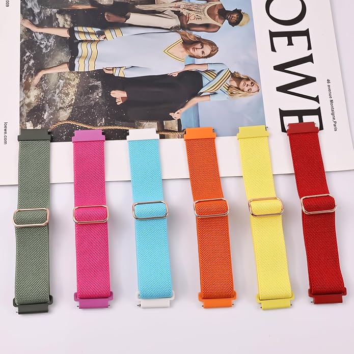 Stretchy Bands Compatible with Samsung Galaxy Watch 7 6 4 5 Band 40mm 44mm/Watch 6 4 Classic 47mm 43mm 42mm 46mm/5 Pro/FE/Active 2, 6 Pack 20mm Nylon Sport Strap for Galaxy Watch 7 Band Women Men