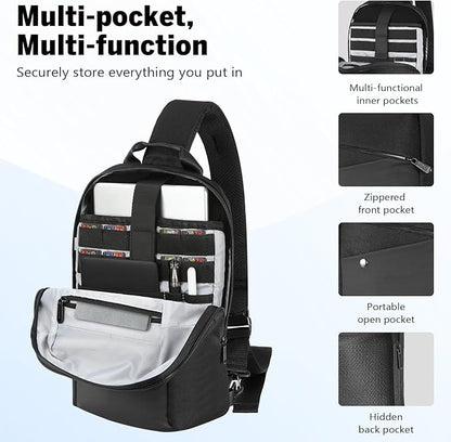 MoKo 9-11 inch Sling Bag Backpack for 11-inch iPad Pro M5/M4, iPadAir M3/M2, iPad A16, Compact EDC Daypack Crossbody Shoulder Bag Travel Carrying Case for Switch 2/OLED/Steam Deck/Rog Ally X, Black