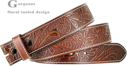 Genuine Full Grain Western Engraved Tooled Leather Strap or Belt 1-1/2" Wide