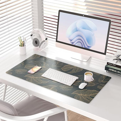 Colorful Star Large Mouse Pad, Monstera Leaves Waterproof Office Desk Mat, Non-Slip Gaming Mouse Pad, XXL PC Laptop Protector Pads, PU Leather Desk Writing Pads for Office Home, 31.5" x 15.7"