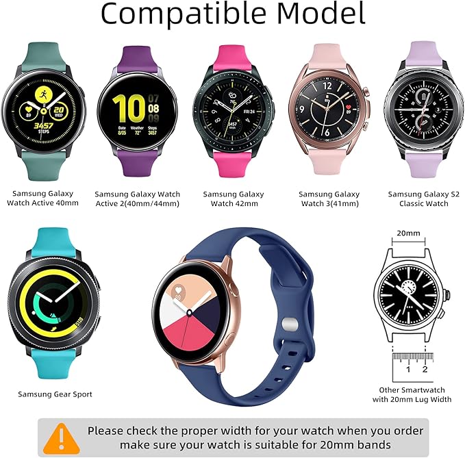 GEAK Compatible with Galaxy Watch 7 Bands/Samsung Galaxy Watch 4 5 6 Band 40mm 44mm,20mm Soft Slim Silicone Replacement Band for Watch 4 6 Classic 42mm 46mm 43mm 47mm Large Black/Navy/Plum/Pine Green