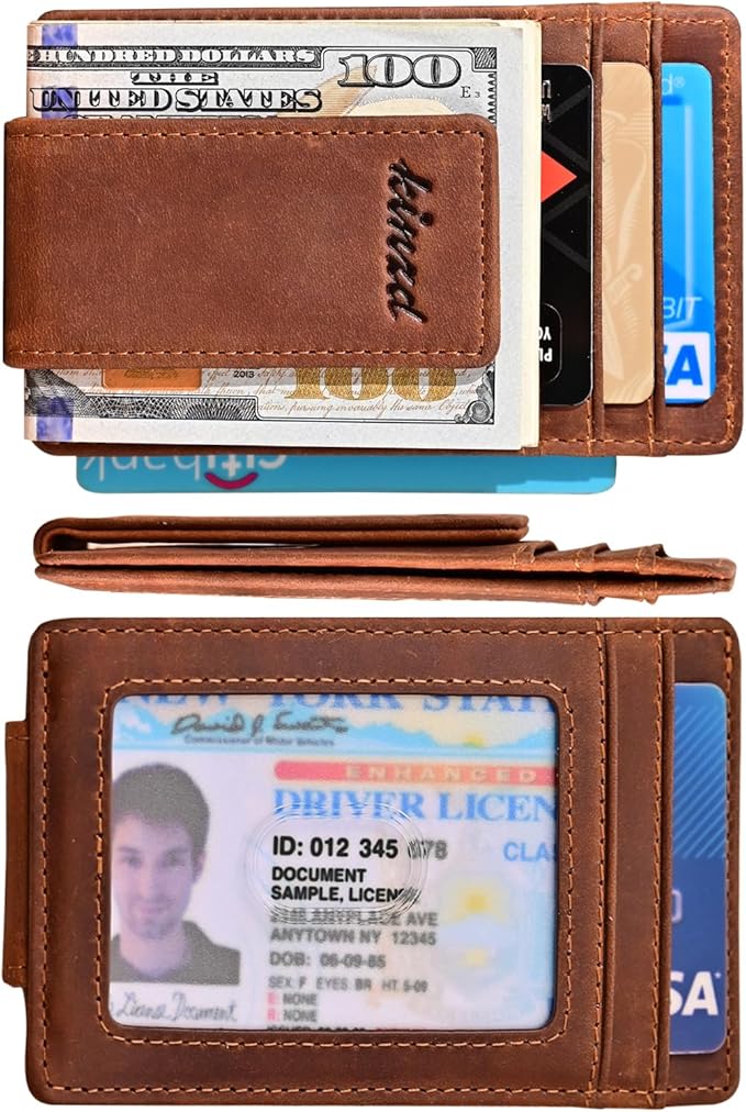 kinzd Money Clip, Front Pocket Wallet, Leather RFID Blocking Strong Magnet thin Wallet | RFID Blocking, Strong Magnet, thin