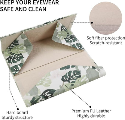 Foldable Glasses Case, Magnetic PU Leahter Sunglasses Case, Cute Hard Shell Folding Eyeglass Cases for Women Kids