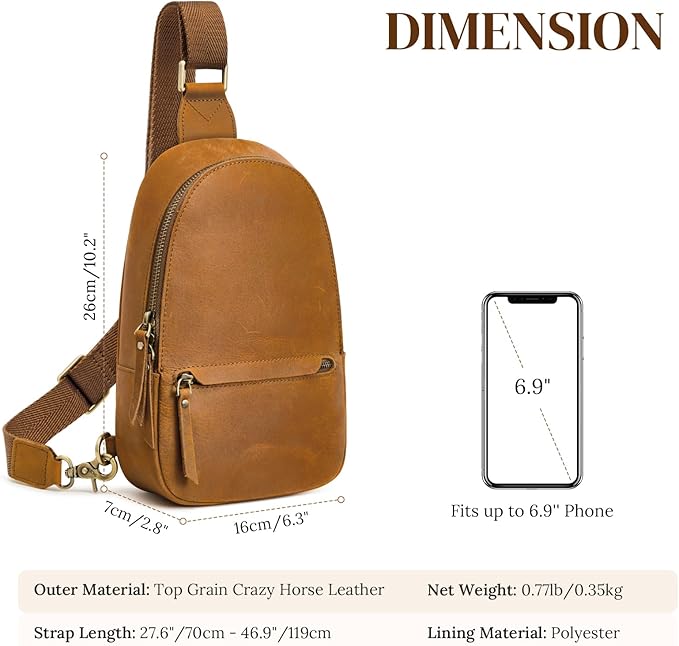 S-ZONE Leather Sling Bags for Women Men, Fanny Packs, Small Crossbody Purse Chest Bag with RFID Blocking