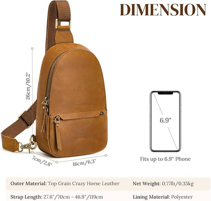 S-ZONE Leather Sling Bags for Women Men, Fanny Packs, Small Crossbody Purse Chest Bag with RFID Blocking