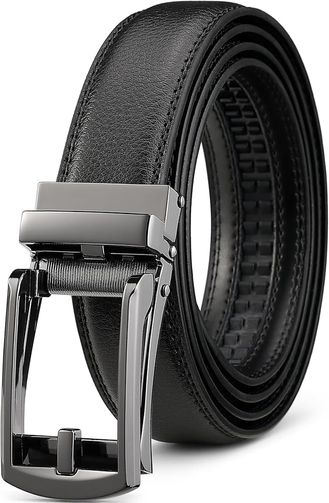 Founders & C Mens Ratchet Belt Leather Click 1 1/4" with Slide Buckle, Casual Dress Belt Adjustable