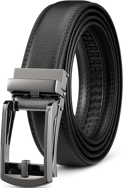 Founders & C Mens Ratchet Belt Leather Click 1 1/4" with Slide Buckle, Casual Dress Belt Adjustable