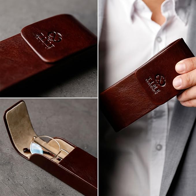 Time Resistance Leather Glasses Case - Hard Shell Leather Glasses Case - Made in Italy