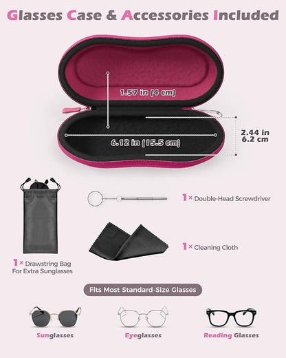 ProCase Sunglasses Case, Hard EVA Shell Shockproof Eyeglass Case for Men Women with Metal Hanging Hook and Velvet Lining, Travel Zipper Sport Glasses Holder Organizer for Gifts- Raspberry
