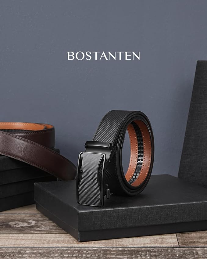 BOSTANTEN Mens Belt Leather Ratchet Belt For Men Dress and Casual with Adjustable Buckle, Trim to Fit