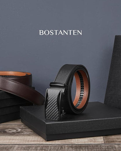 BOSTANTEN Mens Belt Leather Ratchet Belt For Men Dress and Casual with Adjustable Buckle, Trim to Fit