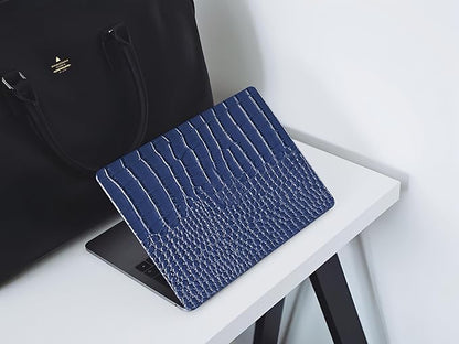 KEROM Compatible for Crocodile MacBook Pro 13 Inch Case 2025-2016 M2 M1 A2338 A2289 A2251 A2159 A1989 A1706 A1708, Textured Aligator Skin Snakeskin PU Leather Hardshell & Keyboard Cover, Blue