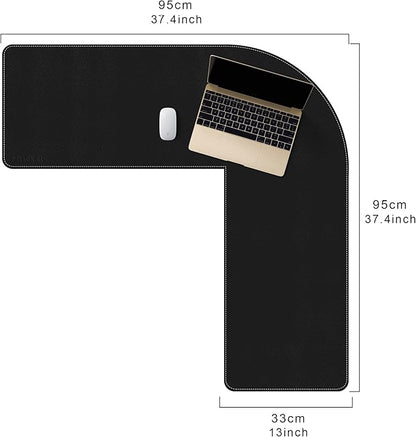 Mydours L-Shape Desk Pad, (38"+38) x 13" Large PU Leather Corner Desk Mat Blotter, XXL Large Waterproof Gaming Mouse Pad, Desktop Protector for Computer Keyboard Home Office (Black)