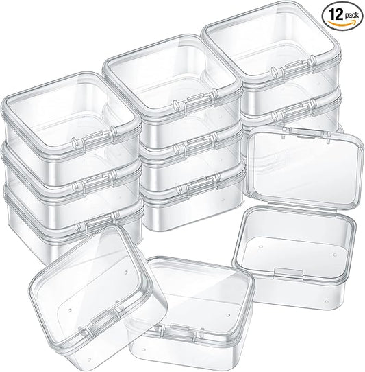 SATINIOR 12 PacK Clear Plastic Beads Storage Containers Box with Hinged Lid for Beads and More (1.7x1.7x0.79 Inch)