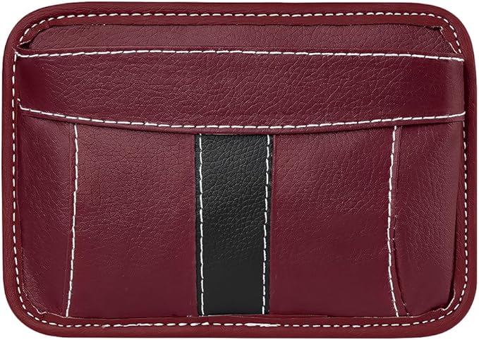 Car Seat Side Pocket Organizer, Leather Vehicle Seat Gap Filler Organizer, Automotive Console Side Cell Phone & Sunglasses Holder Storage Bag, Universal for SUV Automobile Truck (Wine Red)