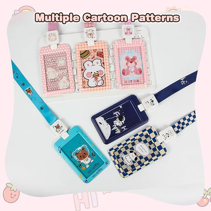 Cute ID Badge Holder with Clip Badge Reels and Lanyards with Badge Reel with 15 inches Pull Cord for School, Teacher, Student, Women, Men (Cartoon Bear)