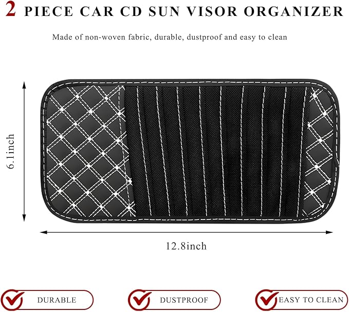 2 PCS Car CD Visor Storage Cases, Large Capacity Auto Sun Visor DVD Holder with 10 Storage Sleeves, Leather Sunshade CD Pocket Interior Decoration for Cars Trucks SUVs (White)