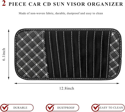 2 PCS Car CD Visor Storage Cases, Large Capacity Auto Sun Visor DVD Holder with 10 Storage Sleeves, Leather Sunshade CD Pocket Interior Decoration for Cars Trucks SUVs (White)
