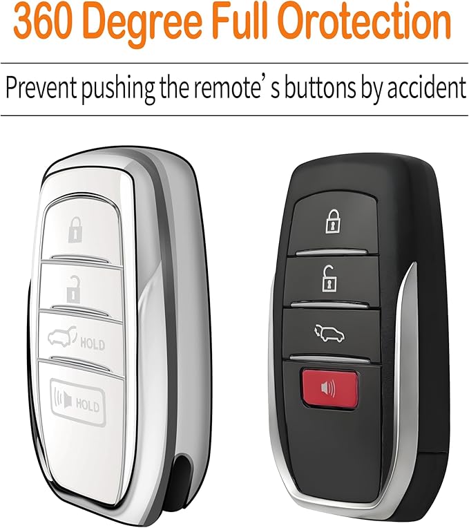 Sindeda for Toyota Key Fob Cover with Metal Keychain & Leather Strap for 2025-2026 Camry 4 Runner 2019-2026 Venza, Land Cruiser,2023-2026 Tacoma Grand Highlander,Corolla,bZ4X,4-5 Buttons(White)