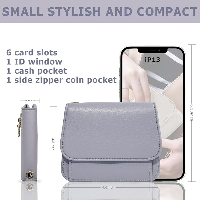 Women Small Wallet RFID Blocking Slim Wallet with Coin Pocket Tri-Fold Credit Card Holder with ID Window and Keychain (Purple)