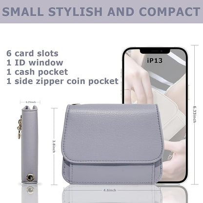 Women Small Wallet RFID Blocking Slim Wallet with Coin Pocket Tri-Fold Credit Card Holder with ID Window and Keychain (Purple)