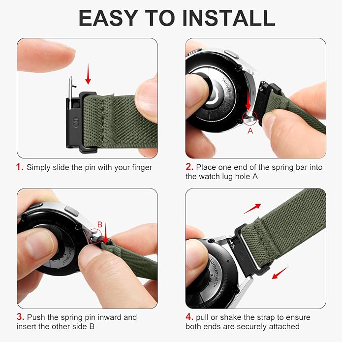 Lerobo Elastic Bands Compatible with Samsung Galaxy Watch 8 7 6 5 4 40mm 44mm/Galaxy Watch 8 Classic 6 4 Classic 43mm 47mm 42mm 46mm/5 Pro Band 45mm/Active 2,3 Pack 20mm Adjustable Nylon Sport Band