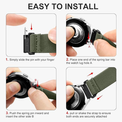 Lerobo Elastic Bands Compatible with Samsung Galaxy Watch 8 7 6 5 4 40mm 44mm/Galaxy Watch 8 Classic 6 4 Classic 43mm 47mm 42mm 46mm/5 Pro Band 45mm/Active 2,3 Pack 20mm Adjustable Nylon Sport Band