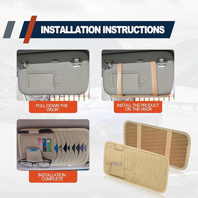 Car Sun Visor Organizer, Car CD Case Holder, Universal Car Eyeglasses Holder Clip with Storage Pockets, for Storing Sunglasses Card Pen Invoice, Beige, Cream-yellow