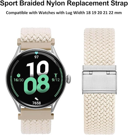 WOCCI 20mm Braided Nylon Watch Band for Men and Women, Quick Release, Silver Stainless Steel Buckle (Starlight)