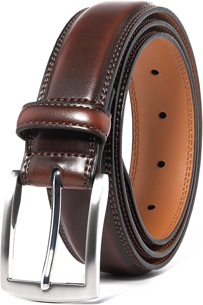 Mens Genuine Leather Dress Belt for Men, Handmade, 100% Cow Leather,Classic Casual and Business Belt Prong Buckle