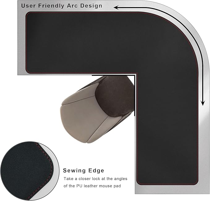 ZORESYN L Shaped Desk Mat 43.3"(L) x 43.3"(L) x 13"(W), Mouse pad for Corner Desk, Computer Corner Desk Pad, Writing Desk Pad Protector, Large Waterproof PU Leather Corner Mousepad - Black