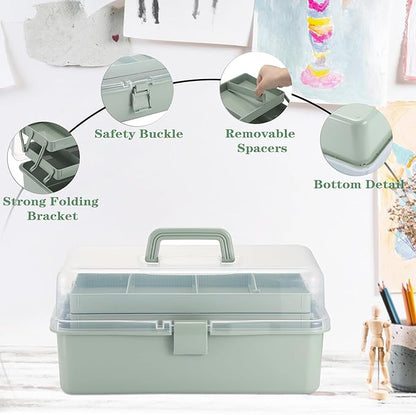 Tackle Box, 16-Inch Extra Large Art Storage Box with 3-Layer Folding Trays, Multipurpose Craft Organizers and Storage w/ Adjustable Dividers, Portable Tool Box for Sewing Supplies,Medicine &Cosmetics