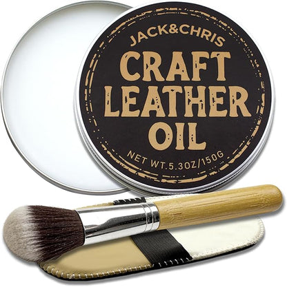 Jack&Chris Leather Cleaner and Conditioner, Mink Oil with Brush & Glove, Soften & Protect Leather for Car Seat, Couch, Shoes